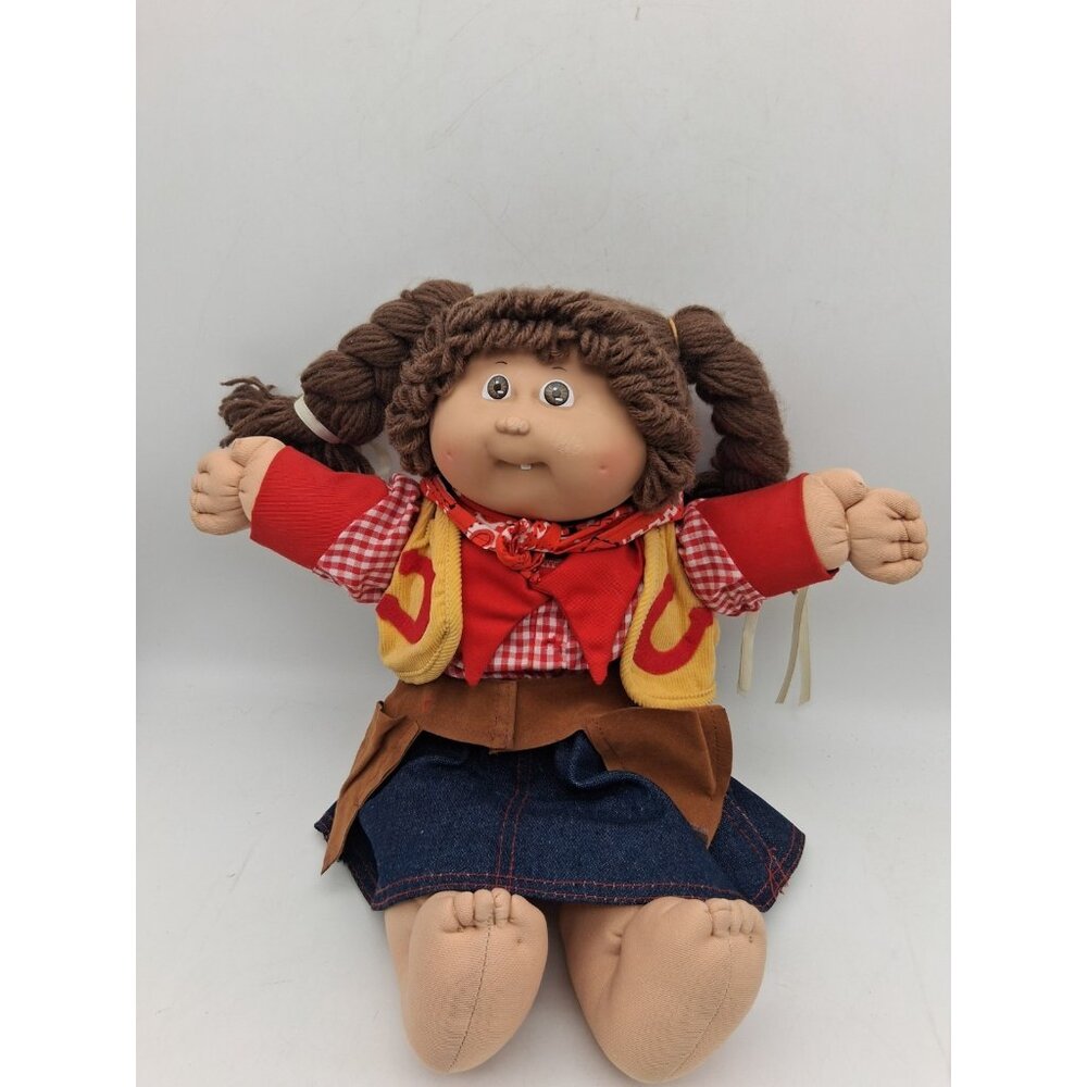 Cabbage Patch Kids 16” Girl Doll Brown Hair Brown Eyes Tooth Dimples FLAWS